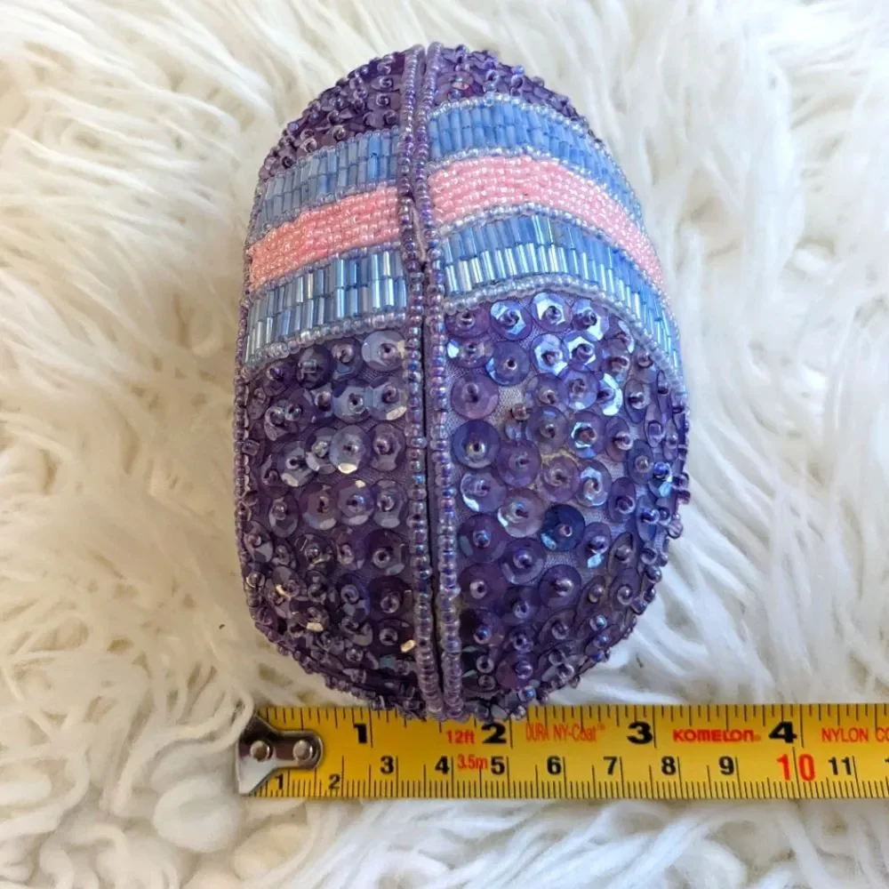 GAC RARE DECORATIVE EASTER EGG FILLABLE TRINKET / GIFT BOX WITH BEADS & SEQUINS
